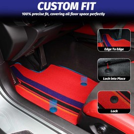 BILLFARO 2PCS Red Binding Carpeted Floor Mats, All Weather Anti-Slip TPE Floor Protection Carpet Foot Pad Floor Liners for Corvette C8 Stingray Z51 2020+ and for C8 Z06 2023+ and E-ray 2024+