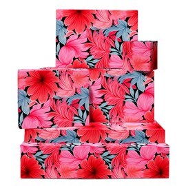CENTRAL 23 Floral Wrapping Paper - Tropical Vibrant Red Flowers - 6 Sheets Of Gift Wrap For Her - For Birthday Wedding Anniversary Bridal Shower - Recyclable