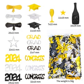 HOWAF Pack of 1500 Graduation Decoration 2024 Graduation Confetti Congratulations Graduation Confetti Table Decoration Bachelor Decoration Passed Exam Gift 2024 Graduation Decoration, Black Gold
