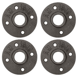 3/4" Floor Flange, Home TZH 4 Pack Malleable iron Pipe Flange for Industrial vintage style, Flanges with Threaded Hole for DIY Project/Furniture/Shelving Decoration (4, 3/4 Inch)