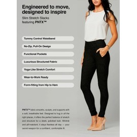 Conceited Womens Dress Pants with Tummy Control - Wear to Work - Stretch High Waisted Slacks with Pockets - All Pinned Up - Small