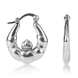 925 Sterling Silver Hoop Earrings for Women | Hypoallergenic Small Claddagh Chunky Hoop Earrings for Women with Click Tops | Nickel Free Lightweight Silver Earrings Hoops by MAX + STONE