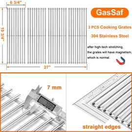 GasSaf Grill Grates for Chargriller 5050, 3001, Cooking Grates Replacement Parts for Char Griller Duo 5050, 2121, King Griller 3008 5252, Food Grade SUS304 Grill Grates 19 3/4 x 6 3/4 (4-Pack)
