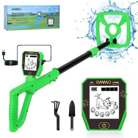 OMMO Metal Detector, Rechargeable Built-in Battery Kids Metal Detector with Funny LCD Display, Adjustable Metal Detectors for Kids with Waterproof Search Coil USB Cable for Detecting Treasure