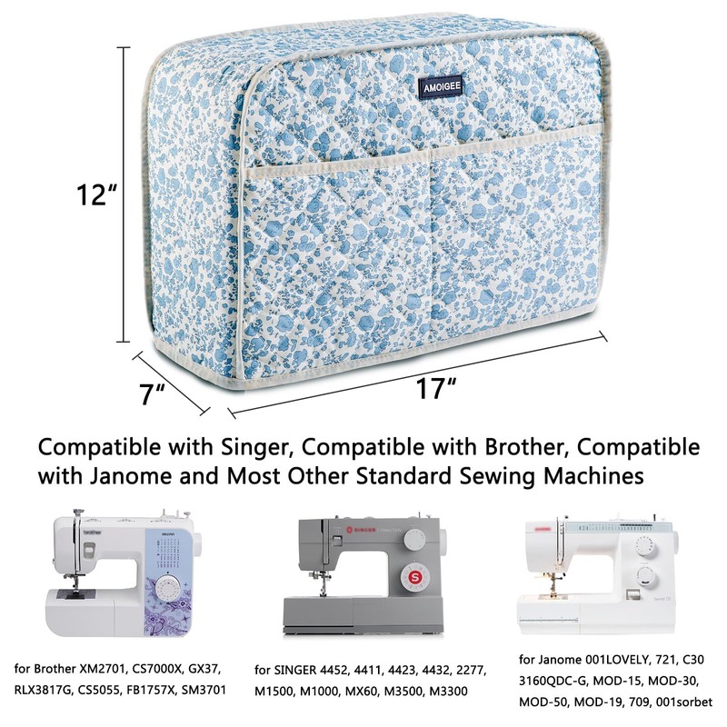 AMOIGEE Sewing Machine Cover for Brother, Singer, Janome – Quilted