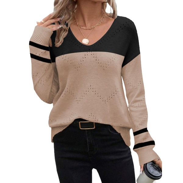 Zeagoo Womens Long Sleeve Tops Fall Casual V Neck Knit
