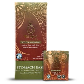 Térapy Ceylon Organic Tea Bags - Stomach Ease Herbal Tea Bags - Soothes Stomach & Supports Healthy Digestion | Includes Licorice Root, Ginger Root, Peppermint, Cardomomm 18 Count Tea Bags, 1.26oz(36g)