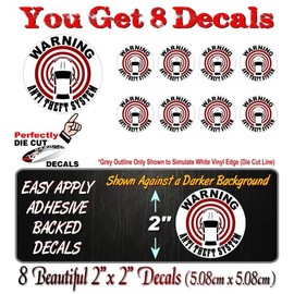 8 Warning Anti Theft System Armed 2'' Decals Car Stereo Amp GPS Alarm Tracking System Vinyl Stickers (8 Decal Set)