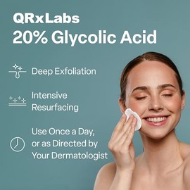 QRxLabs Almohadillas Exfoliantes con Ácido Glicólico 20% – 50 Piezas, Vitaminas B5, C y E, Té Verde y Caléndula, Suaviza Líneas Finas y Mejora Textura de la Piel