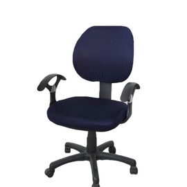 2 Pcs Desk Office Chair Seat Covers, Stretchable Removable Washable Rotating Backrest Coverings and Cushion Protectors Universal Computer Chair Slipcovers (Navy)
