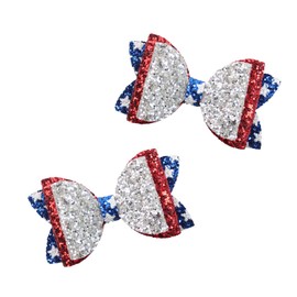 hhdatc 4th of July Patriotic Red White Blue Sequin Barrettes Hair Bows Alligator Clips Glittery Sparkly Hairpins for Independence Day & Xmas Party Outfits,Decor Accessories and Gifts(2 PCS)