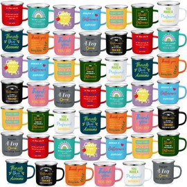 Didaey 48 Pcs Thank You Gifts Mugs Bulk 12 oz Motivational Coffee Enamel Mugs with Handle Employee Appreciation Gift Inspirational Thank You Cups for Coworker Teacher Nurse Staff Volunteer(Team)
