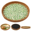 Handwoven Round Rattan Tray,Mother of Pearl Inlay Decorative Serving Tray