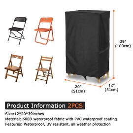 AKEfit Folding Chair Storage Bag for 2 Pack,600D Heavy Duty Waterproof for Plastic and Wooden Folding Chairs ,20'L x 12''W x 39''H-Black