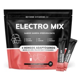 Electrolitos Con Hongos Adaptogenos en Polvo - Nootropico - Energetizante - Hidratación Baja En Calorías | Rehidratación - 20 Sticks - Pre Entreno - Pre Workout Hidratante Sandia Efervecente