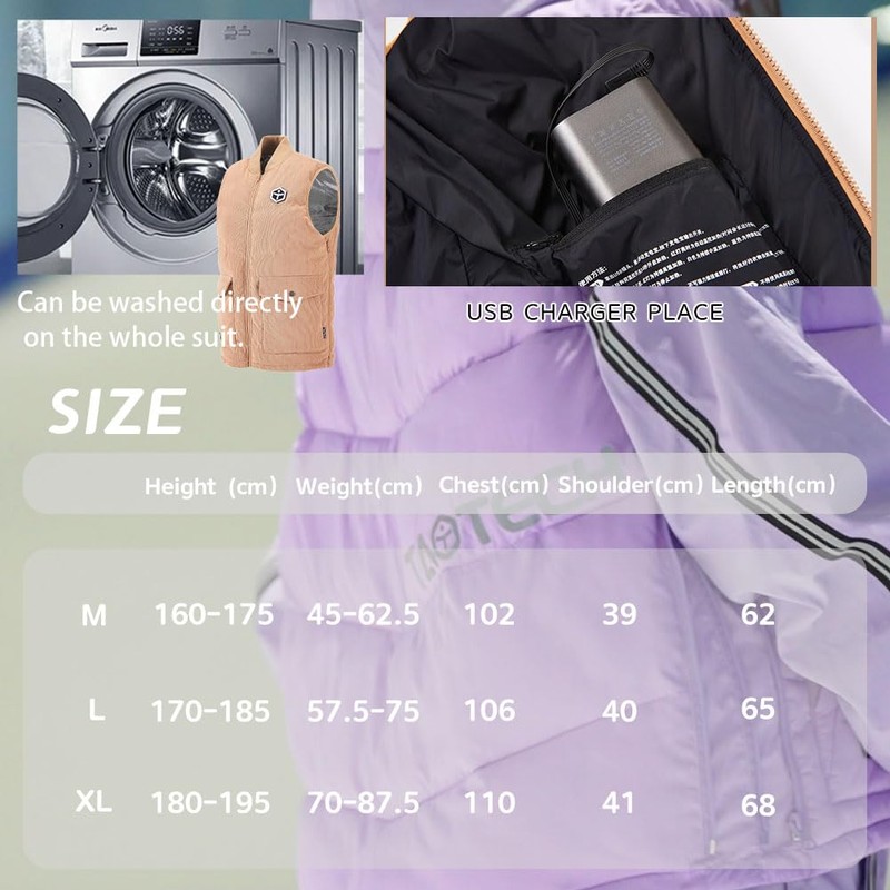 TaoTech Loose Electronic Vest,Snowboarding,Outdoor,Cold Protection,Warmth,Mountain Climbing,Skiing,Cold Protection,USB Powered(Purple,M)