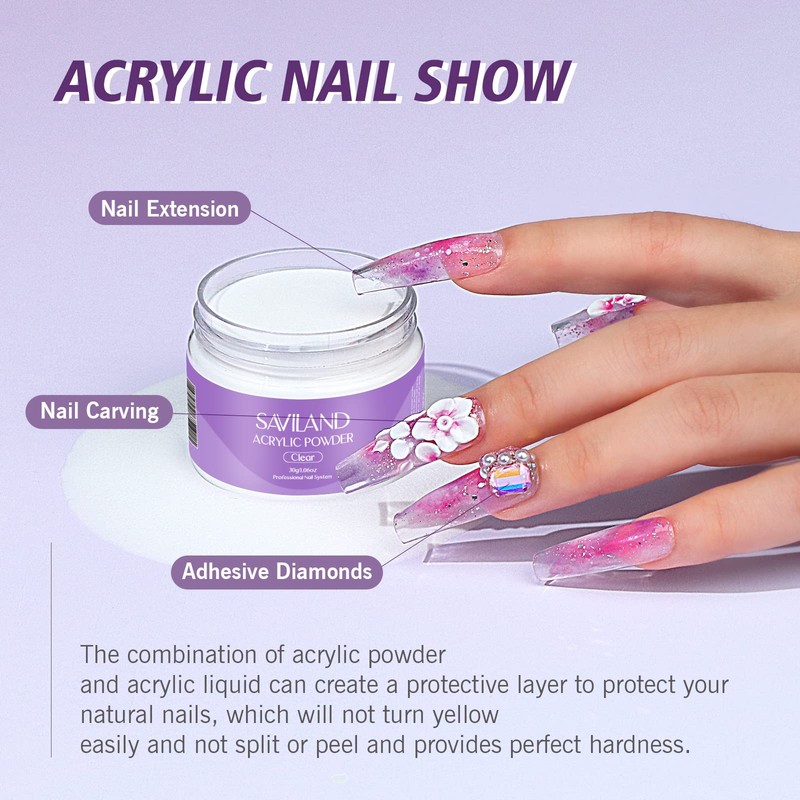 SAVILAND Acrylic Nail Kit Starter Set: Clear Acrylic Powder and