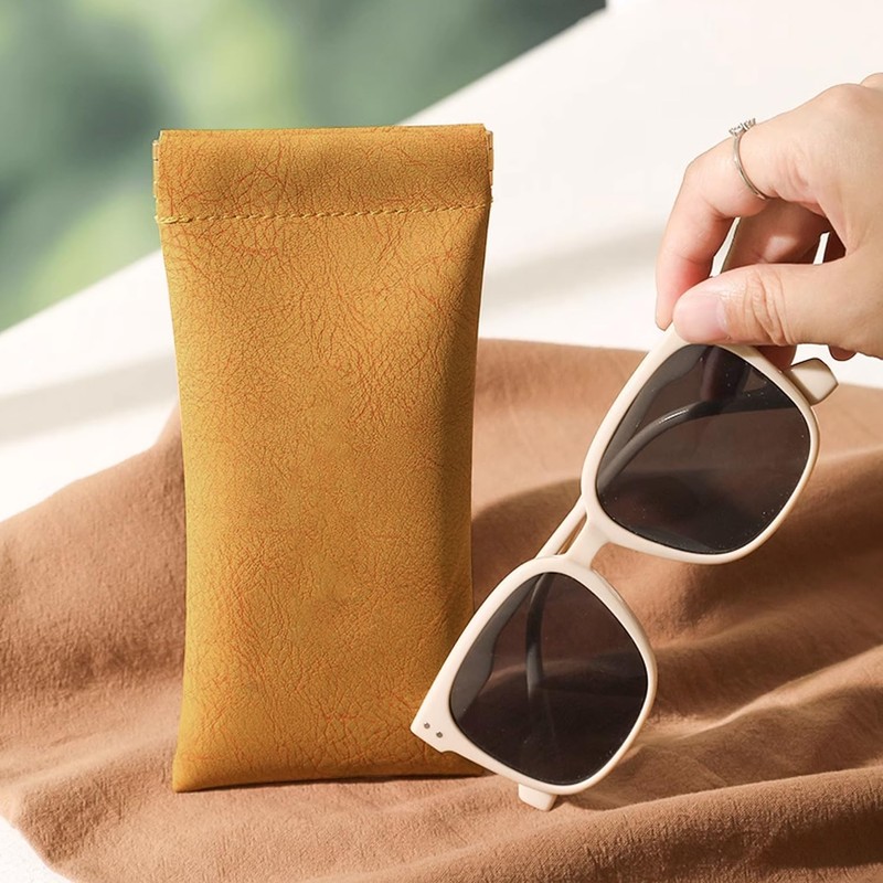 Pebipoo Glasses Cases Soft, Leather Eyeglasses Cases, Squeeze Top Portable