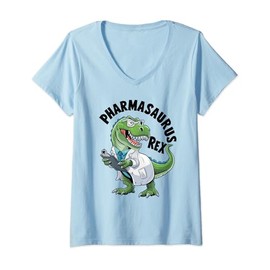 Womens Pharmasaurus Rex Humorous Healthcare Dinosaur V-Neck T-Shirt