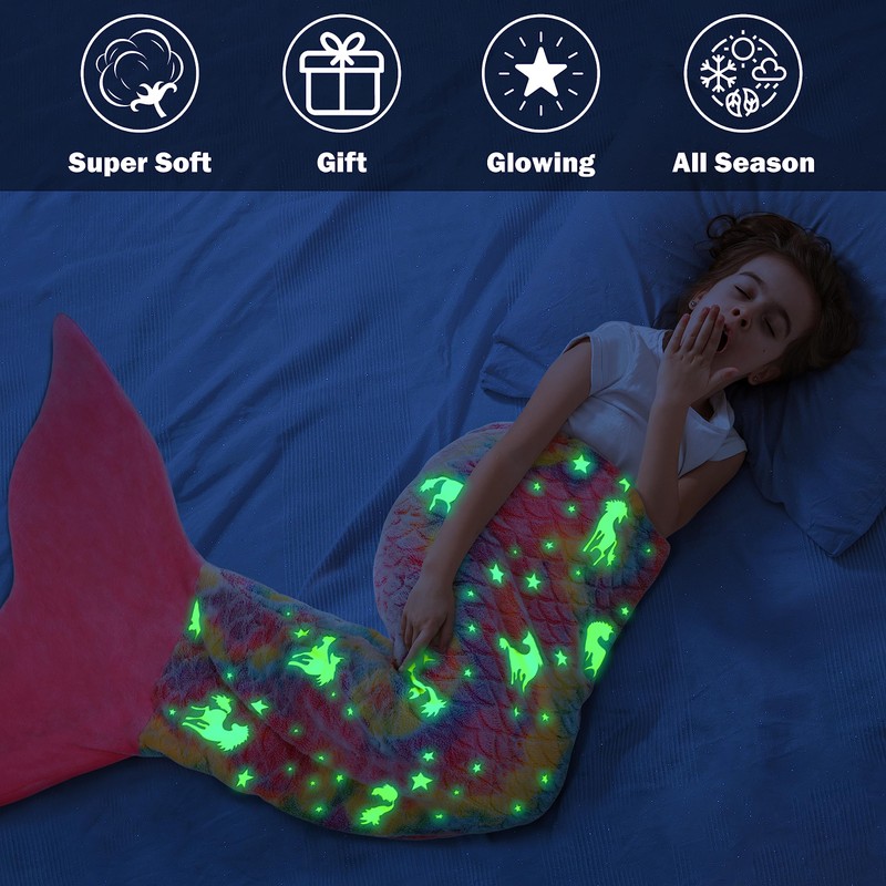 Catalonia Classy Glow in The Dark Mermaid Tail Blanket, Soft