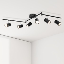 Ketom 6-Light Track Lighting Fixtures Ceiling, GU10 Black Led Ceiling Spotlight, Modern Track Light Kit for Kitchen Hallway Bedroom Living Room