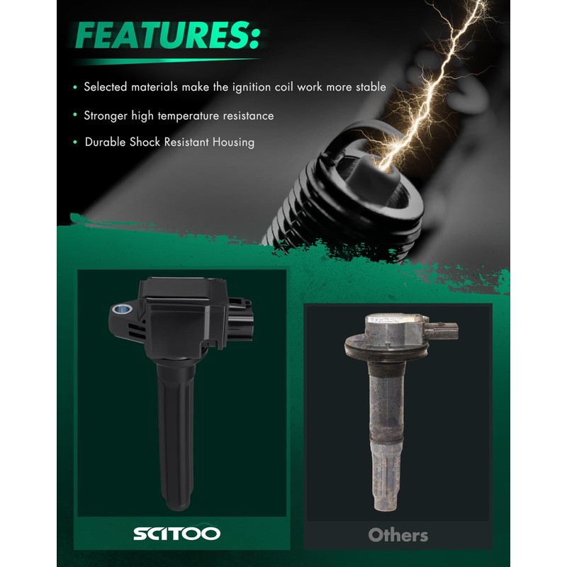SCITOO 4 ignition coils wilth 4 iridium Spark Plugs,for Ford