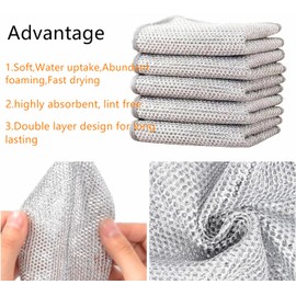 5 pcs Wire Dishwashing Rag for Wet and Dry, Non Scratch Wire Dishcloth, Double Stainless Steel Scrubber, Multipurpose Dishwashing Rags for Cookware, Sinks, Dishes, Stove Tops