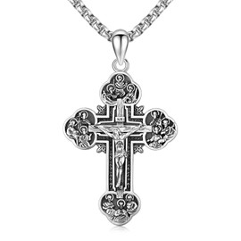 Midir&Etain Jesus Crucifix Necklace Men 925 Sterling Silver Jesus Cross Pendant Saints Necklace Protection Catholic Jewellery Gifts for Men Women Boyfriend Husband