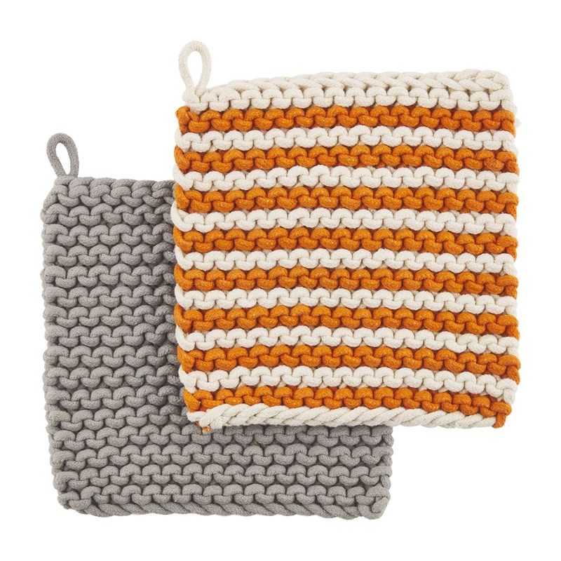 Mud Pie Crochet Pot Holder Set, Orange