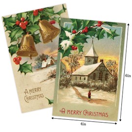 Quera Christmas Vintage Greeting Cards 27Pcs Christmas Cards Antique Blank Note Cards With Red Envelope For Classroom Home Office Business Christmas Parties 4 X 6 In