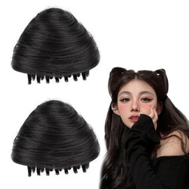 2Pcs Brown Black Mini Claw Clip in Messy Cat Ears Hair Bun Extensions Synthetic Wig Accessory Updo Hairpieces Space Bun Hair Pieces for Women Lady
