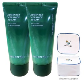 Innisfree Green Tea Ceramide Cream Tube 80ml x 2 + Play Green Cosmetic Pouch (Blue) / 이니스프리 그린티 세라마이드 크림 튜브 80ml 2개+플레이그린 화장품 파우치(블루)