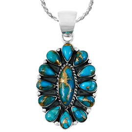 Turquoise Pendant Necklace in 925 Sterling Silver Genuine Turquoise & Gemstones 20" (Teal/Matrix Turquoise)