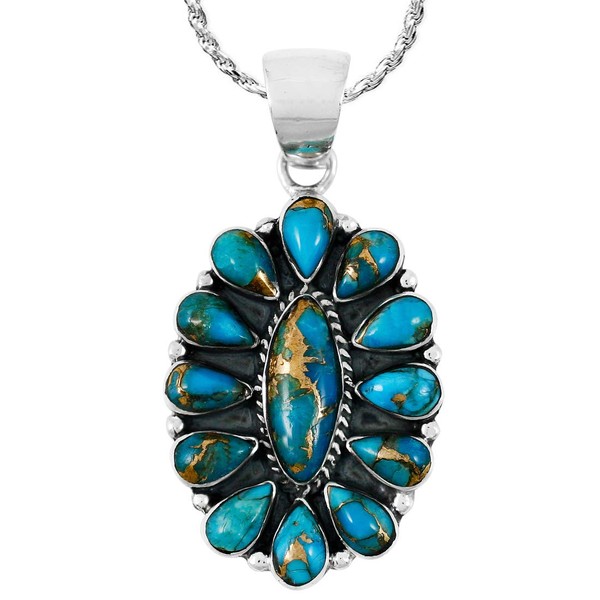 Turquoise Pendant Necklace in 925 Sterling Silver Genuine Turquoise &
