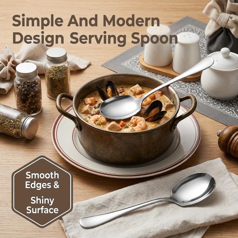 3 PCS Large Serving Spoons Stainless Steel Serving Utensils (Silver)