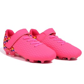 Joybut Soccer Cleats for Kids & Youth | Lightweight Football Shoes for Firm Ground | Durable Girls & Boys Soccer Cleats with Non-Slip Sole | Comfortable Soccer Boots | Unisex Size 11-6 Hot Pink