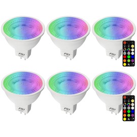 FTL MR16 LED Bulb Color Changing Light Bulbs with Remote Control,RGB Colored Bulbs Dimmable 2700K-6000K 12V 5W 40W Equivalent GU5.3, Spot Light for Landscape Lighting, Track Lighting, 6-Pack