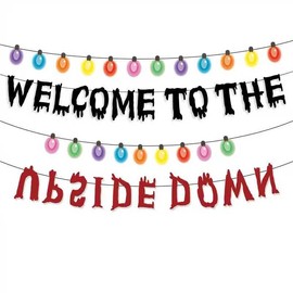 Welcome to the Upside Down Banner, Glitter Themed Party Spooky Halloween Birthday Banner for Themed Gathering Home Room Decoration Supplies