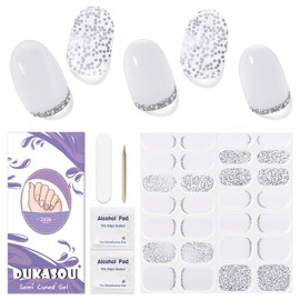 Semi Cured Gel Nail Strips, 28 pcs Gel Nail Strips, Nail Gel Stickers Work with Any UV Lights, Long-Lasting Nail Wraps, Stick on Nails for women Easy to Apply & Remove