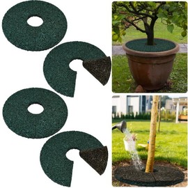 4pcs Double Side Rubber Tree Mulch Ring, 12In Heavy Duty Recycled Rubber Mulch Mat Natural Look Tree Root Protector Mat Reversible Round Tree Ring for Prevent Animal Dig, (Green Brown)