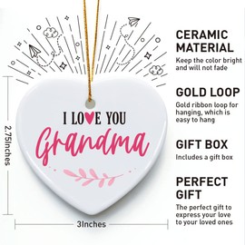Best Grandma Gifts from Granddaughter, I Love You Grandma, Ornament Keepsake Sign Heart Plaque Gift for Grandma, Birthday Christmas for Grandma from Grandson Grandchildren