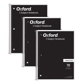 Oxford Primary Ruled Spiral Notebooks, Writing/Drawing Practice for Kids, Grades Pre-K, K-2, 70 Sheets, 8 x 10.5 Inches, Black, 3 Pack (1002542)