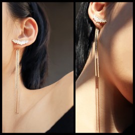 JeanBeau Long Tassel Chain Earrings for Women - Crystal Rhinestone Zircon Strand Bridal Chandelier Fringe Waterfall Dangle Drop Earrings