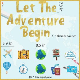 Bon Voyage Decorations Gold Banner - 11 Pcs Travel Themed Party Glitter Let The Adventure Begin Banner for Going Away Farewell Graduation Leaving Retirement Baby Shower Party Supplies