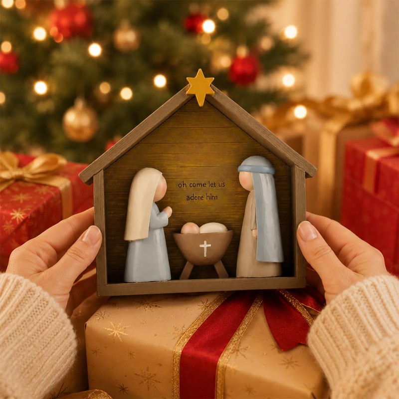 Farmhouse Nativity Scene Indoor – Holy Family Resin Christmas Decoration