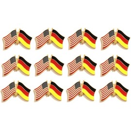 Box of 12 Germany & US Crossed Double Flag Lapel Pins, Country Flag & American Flag Friendship Tie Pin Badges