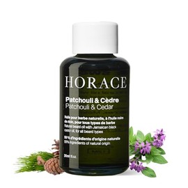 HORACE Aceite Para Barba De Pachulí Y Cedro Para Hombre - Acondicionador Con Aceite De Argán - Cuidado Suave De La Barba Para Todo Tipo De Piel - Aroma Amaderado Y Aromático, 30 Ml