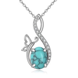 VONALA Turquoise Necklace for Women Sterling Silver Butterfly Turquoise Pendant Necklace December Birthstone Necklace Turquoise Jewelry for Women Birthday