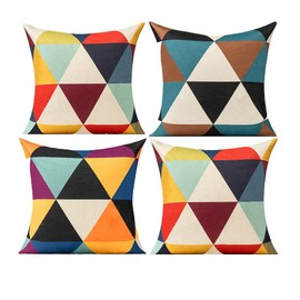 All Smiles Coloured Geometric Cushion Covers Multicolour Funky Colourful Triangle Pillow Cover Outdoor Set of 4 16x16 for Sofa Living Room, Yellow Teal Blue Black Purple Red