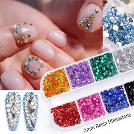 Pack of 2500 Rhinestones for Nails, Nail Glitter, Sequins, Nail Stickers with Crystals, Nail Gemstones, AB Rhinestones with Pick Up Tweezers for Decoration Sets, Nail Art Accessories, 2 mm